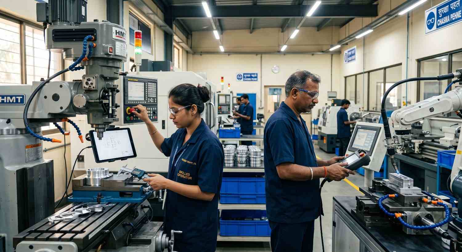 Skilled workforce operating precision machinery